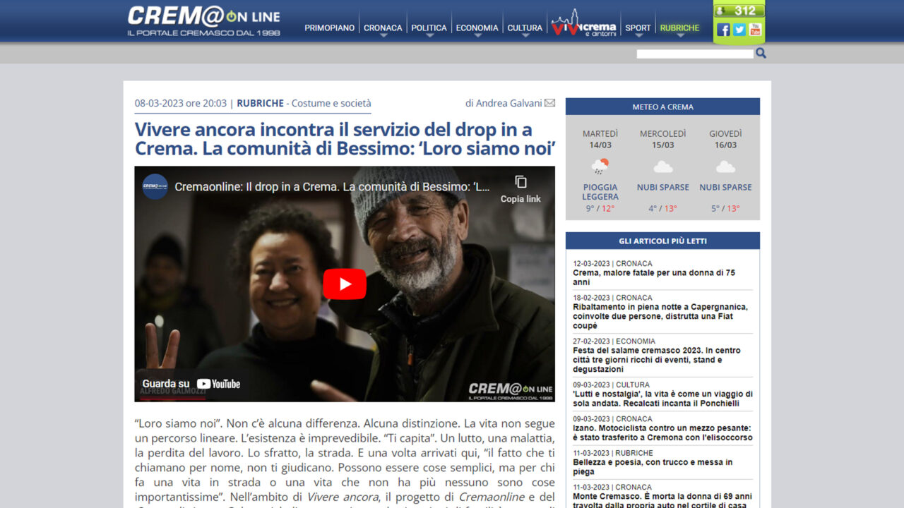 «Vivere ancora» incontra il Drop In a Crema